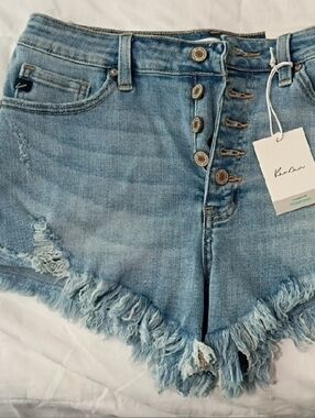 KanCan Light Blue Distressed Frayed Hem Denim Shorts